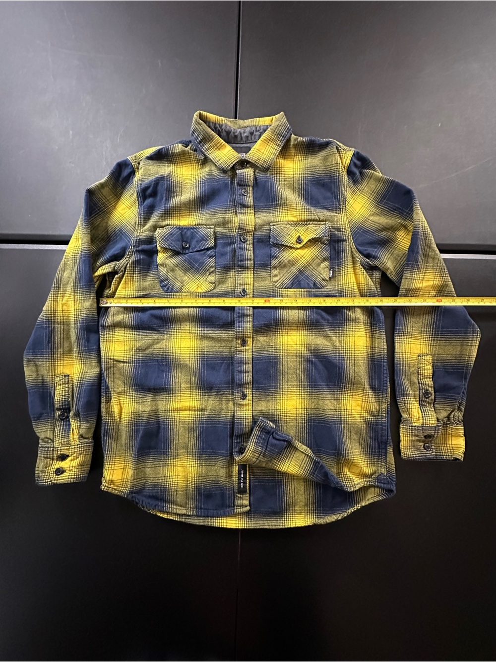 Vans Men’s Yellow & Navy Plaid Flannel Shirt - Picture 2 of 6
